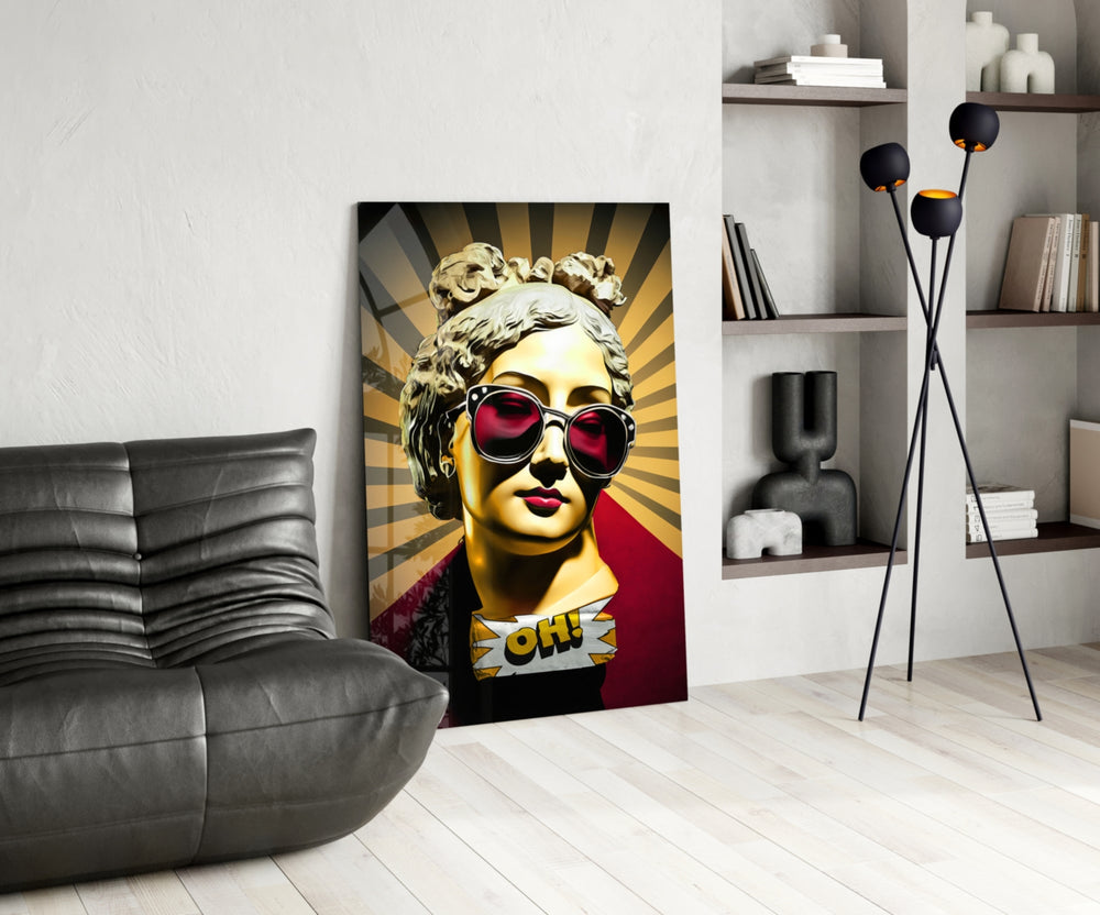 Oh glass print enhancing a foyer with statement firepower