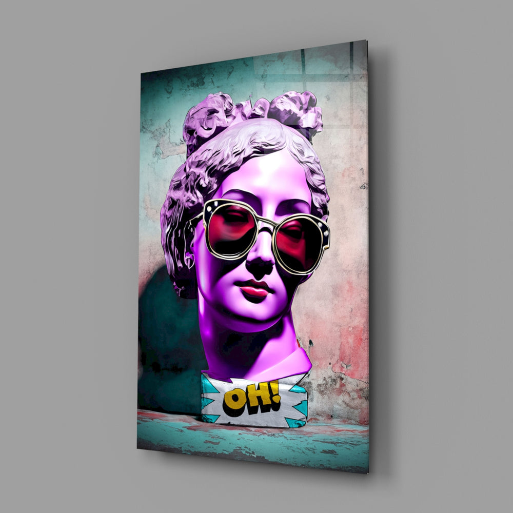 Oh close-up showing magenta-violet bust with sunglasses