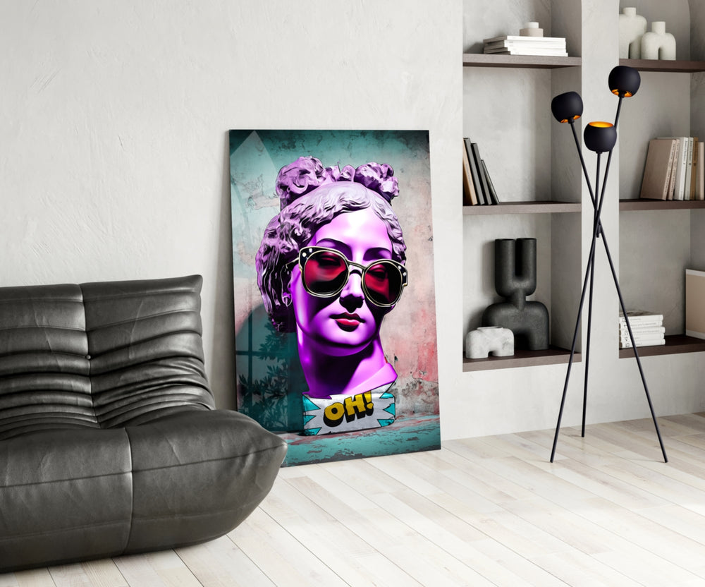 Oh glass print enhancing a foyer with statement firepower