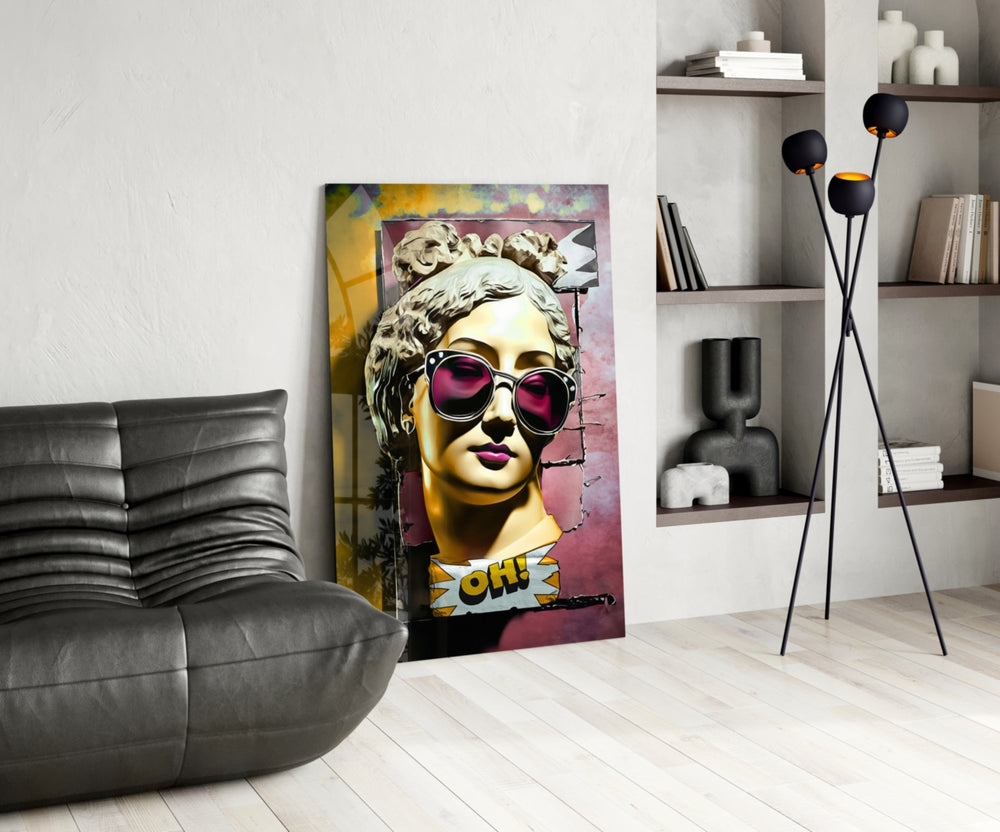 Oh glass print enhancing a foyer with statement firepower