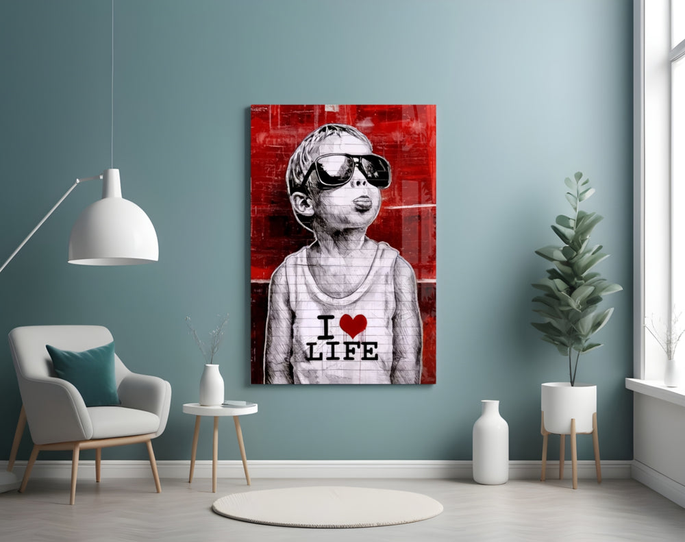 I Love Life panel adding editorial flair to a hallway