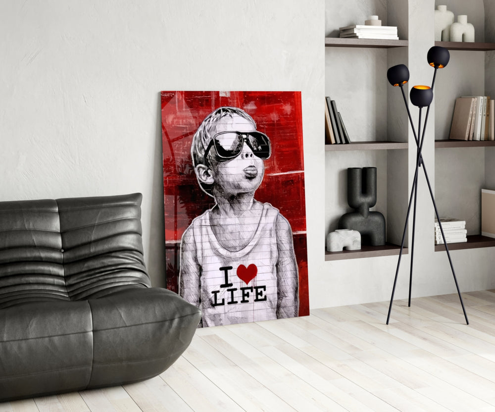 I Love Life glass print enhancing a den with statement firepower