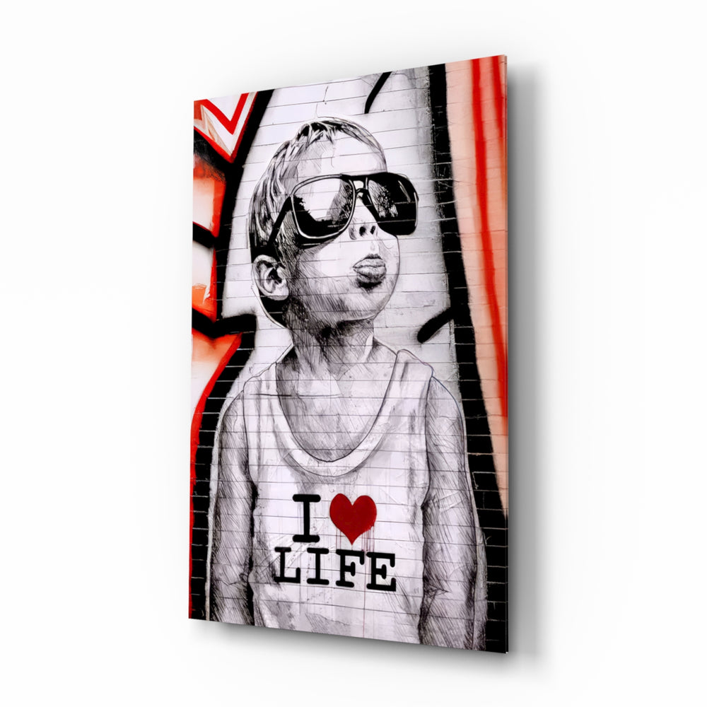 Stencil-graffiti panel bringing street-art glow to a teen den