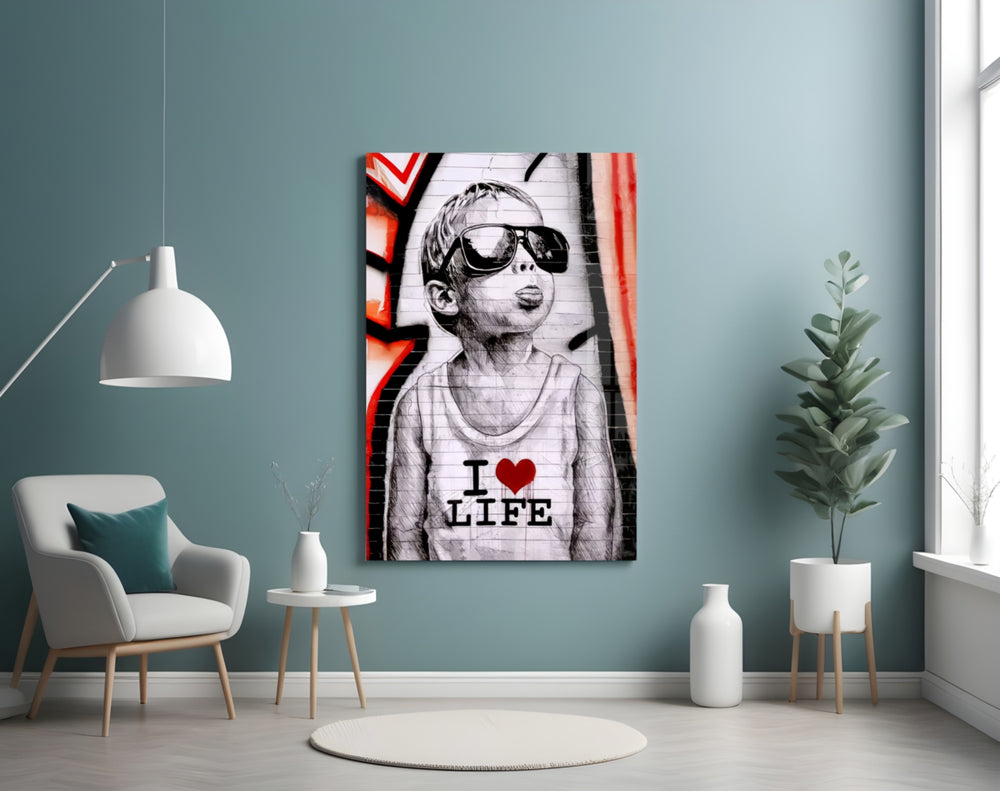I Love Life panel adding editorial flair to a hallway