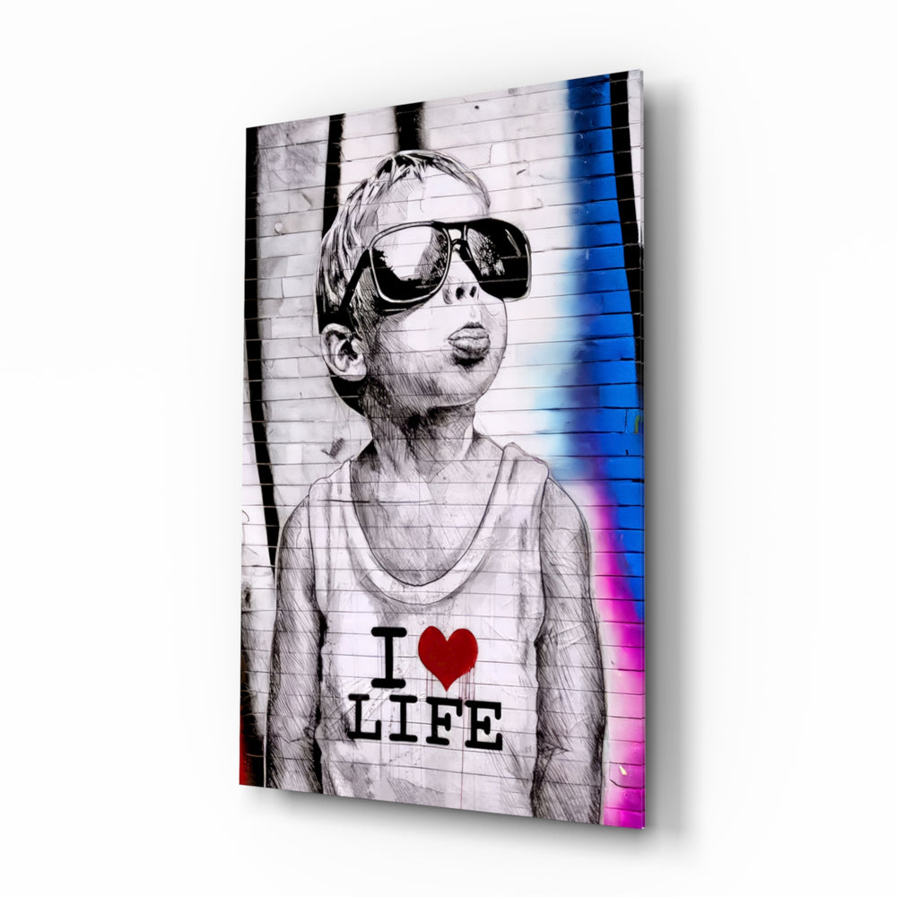 Stencil-graffiti panel bringing street-art glow to a teen den