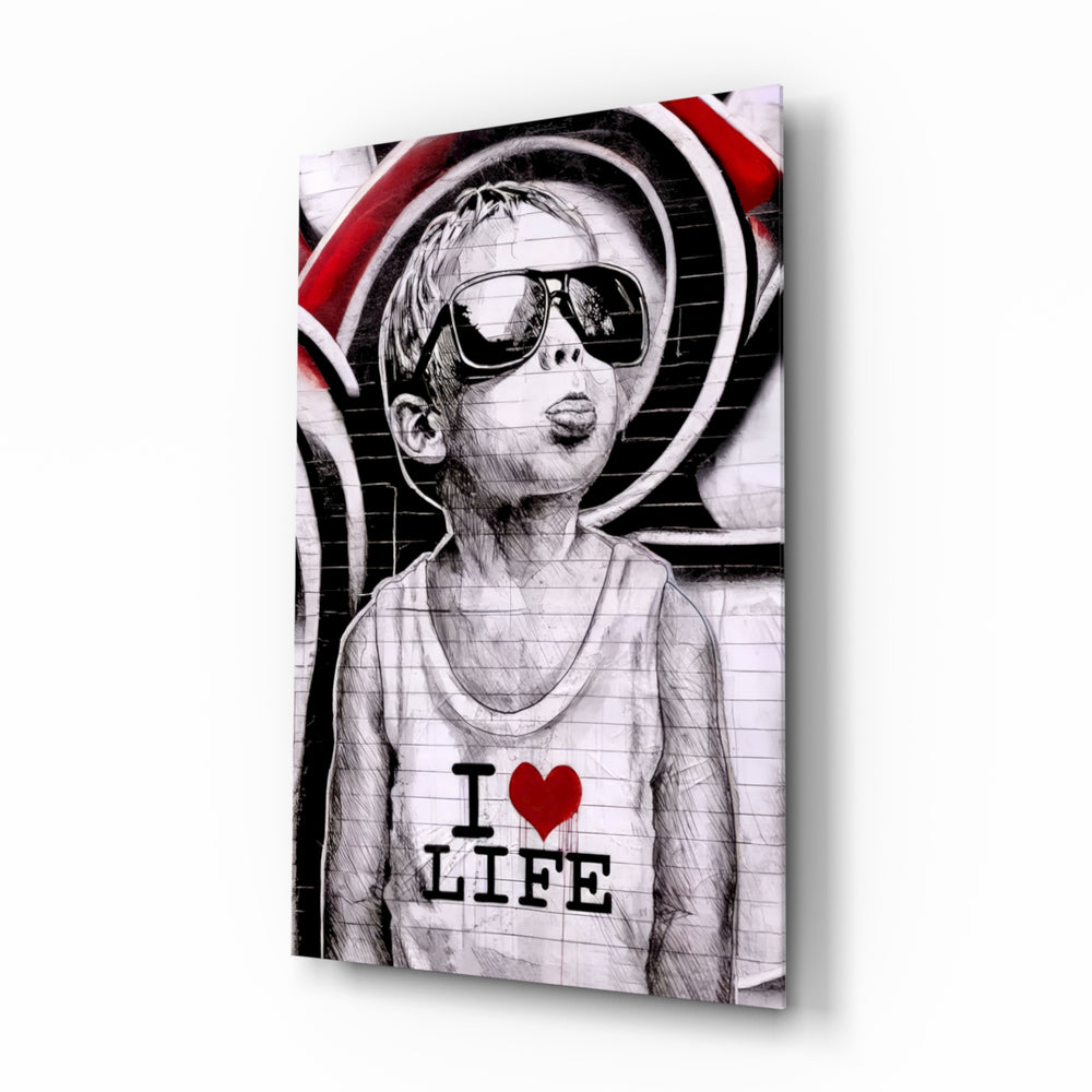 Stencil-graffiti panel bringing street-art glow to a loft