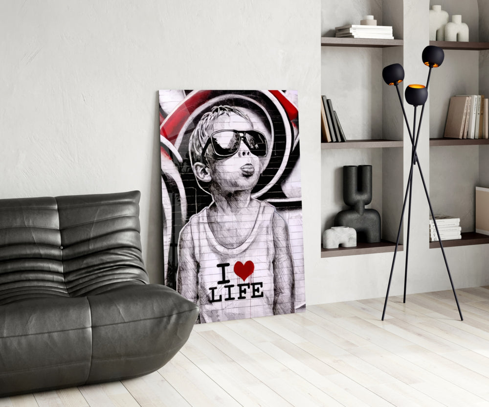 I Love Life glass print enhancing a den with statement firepower