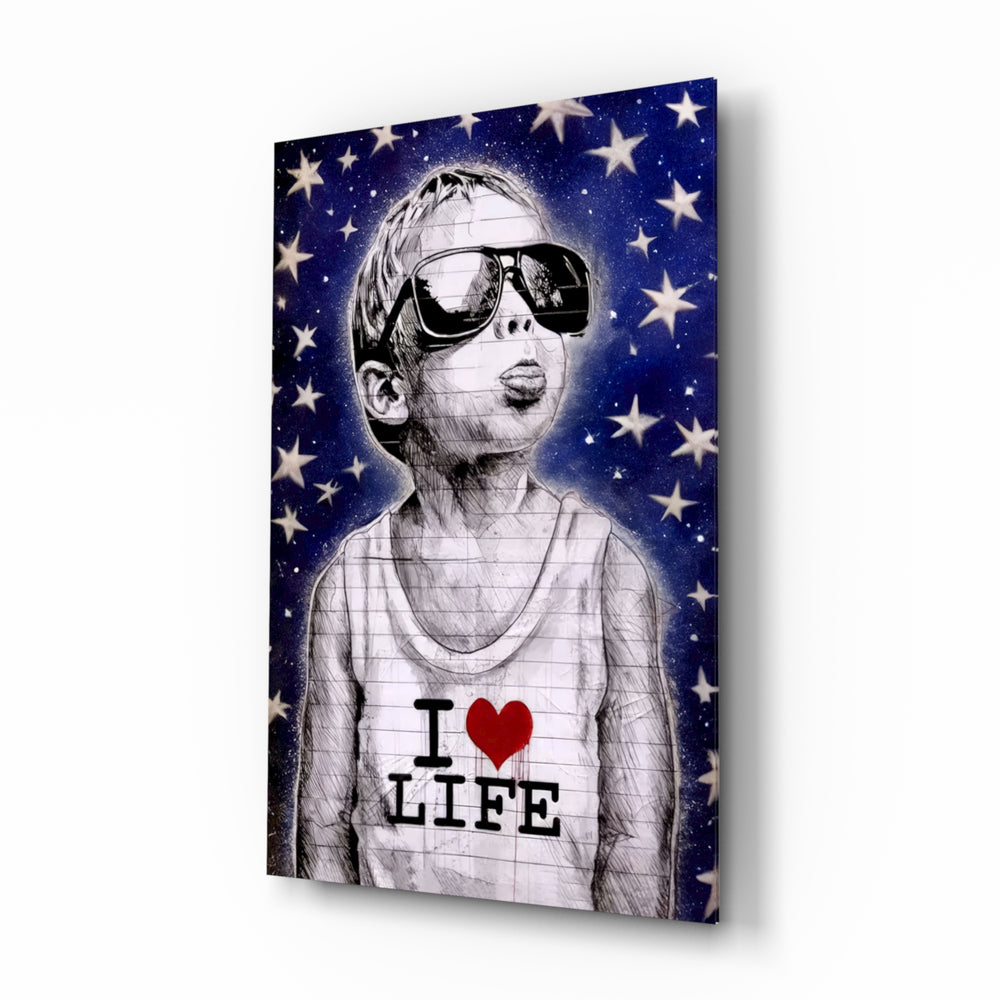 Stencil-graffiti panel bringing street-art glow to a loft