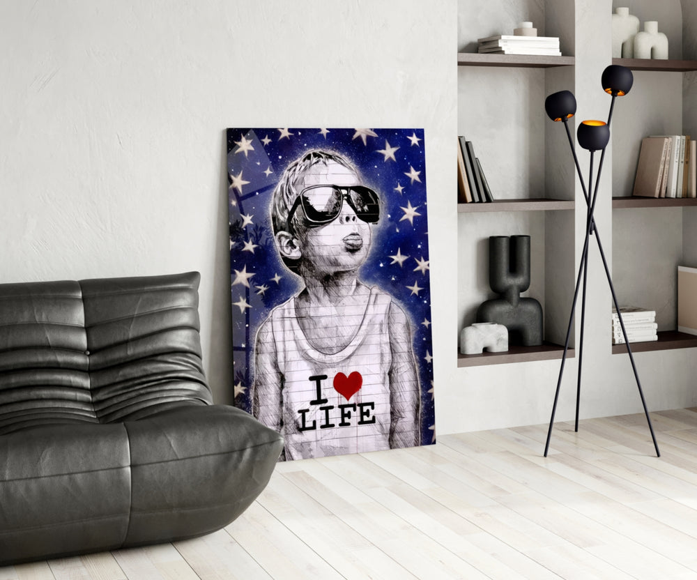I Love Life glass print enhancing a den with statement firepower