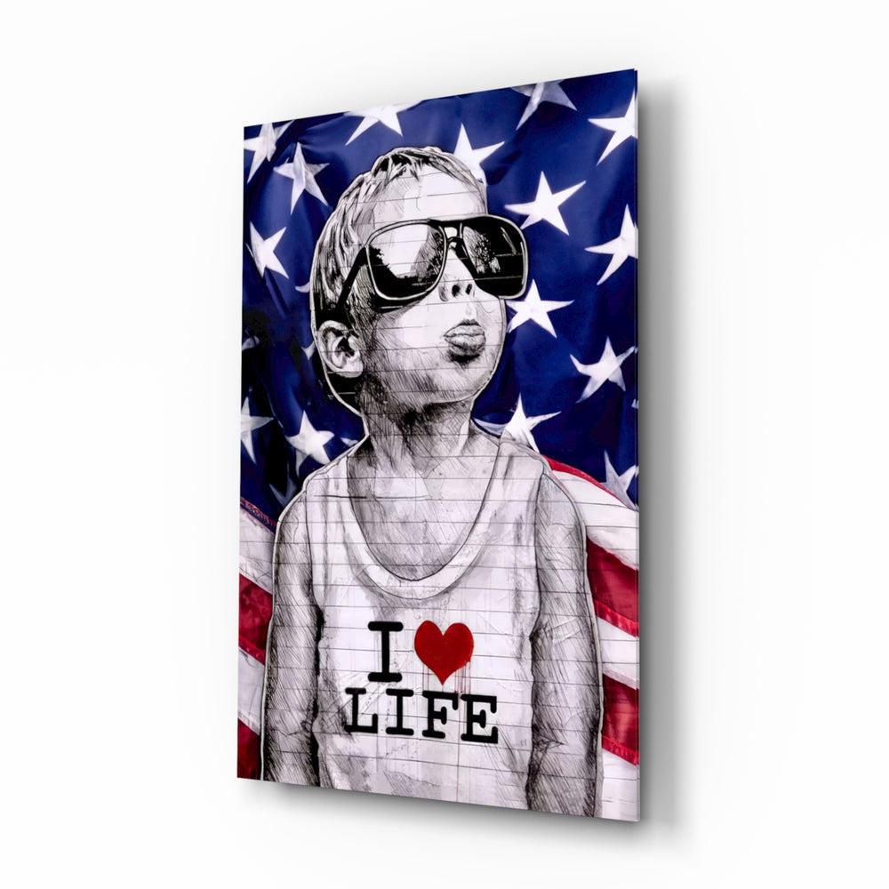 Stencil-graffiti panel bringing patriotic glow to a teen den