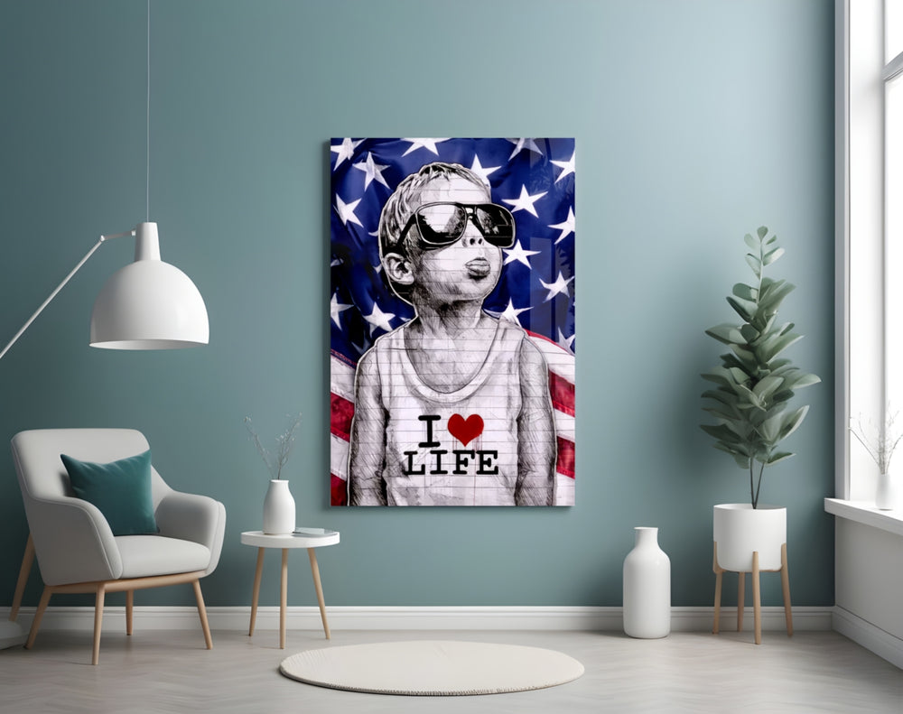 I Love Life panel adding editorial flair to a hallway