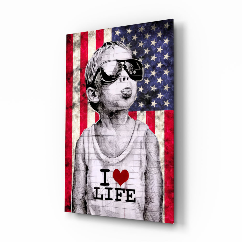 Stencil-graffiti panel bringing patriotic glow to a teen den
