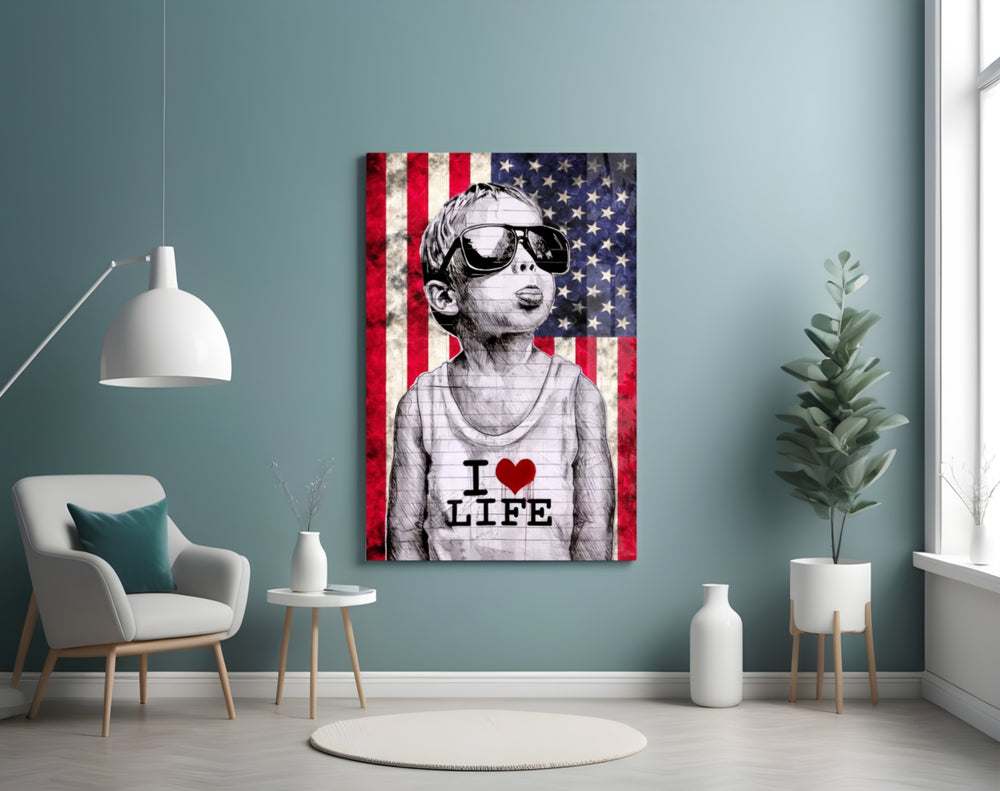 I Love Life panel adding editorial flair to a hallway