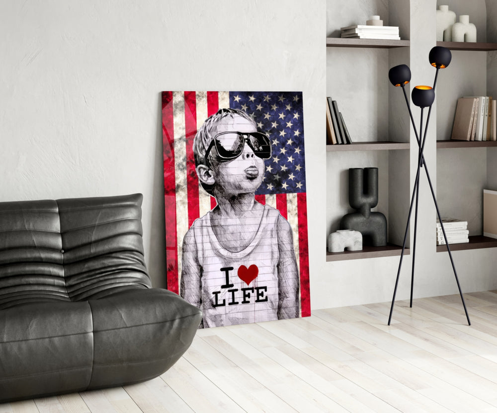 I Love Life glass print enhancing a den with statement firepower