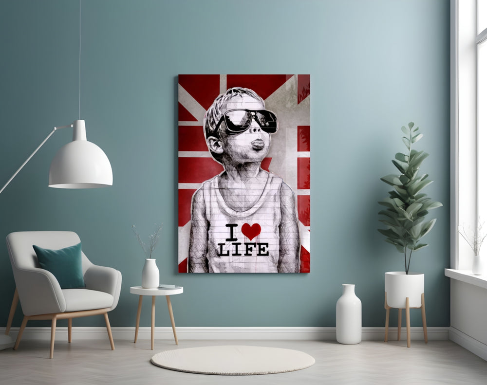 I Love Life panel adding editorial flair to a hallway