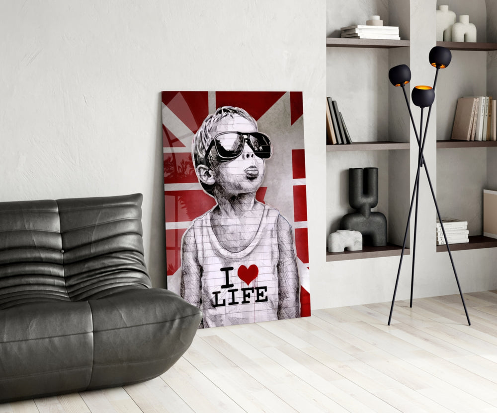 I Love Life glass print enhancing a den with statement firepower
