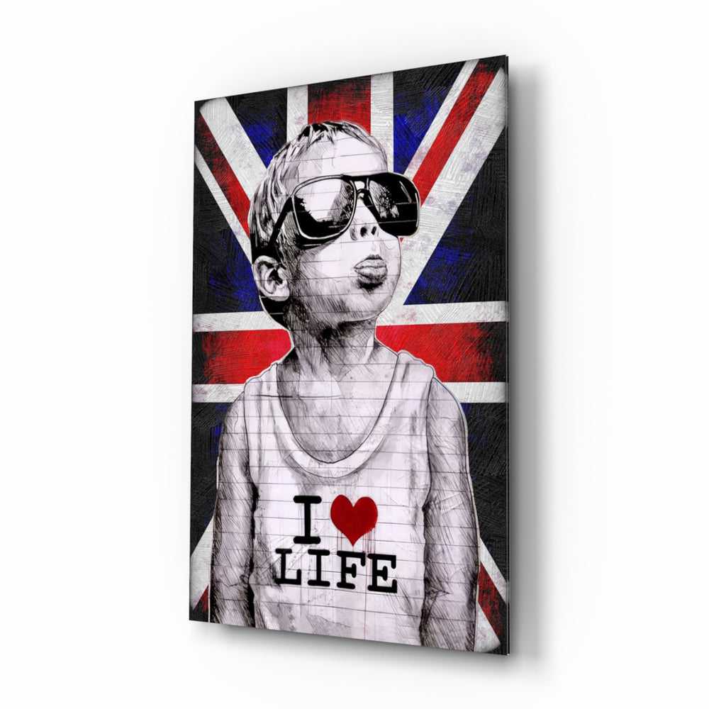 Stencil-graffiti panel bringing British-pop glow to a teen den