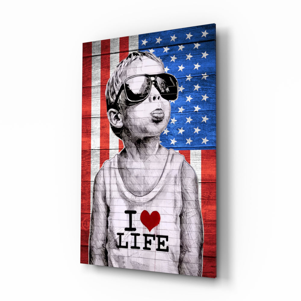 Stencil-graffiti panel bringing patriotic glow to a teen den