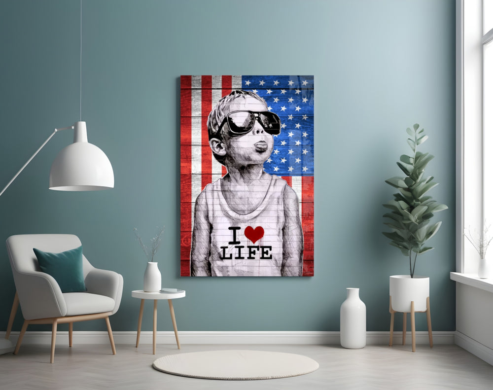 I Love Life panel adding editorial flair to a hallway