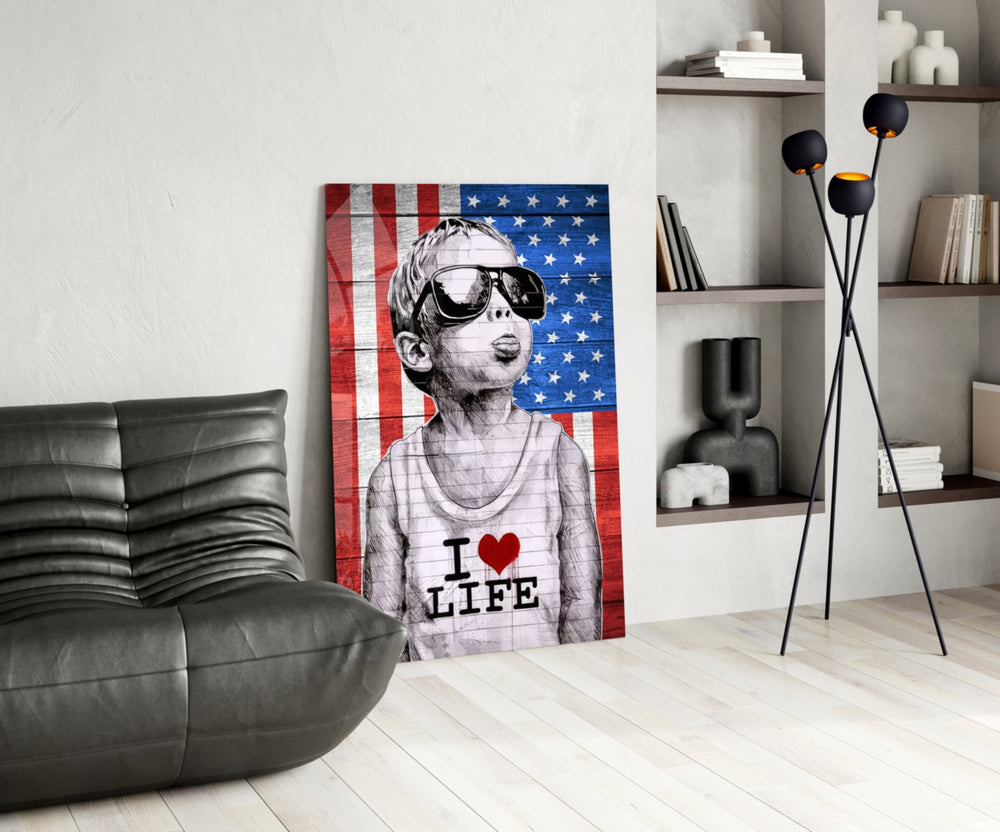 I Love Life glass print enhancing a den with statement firepower
