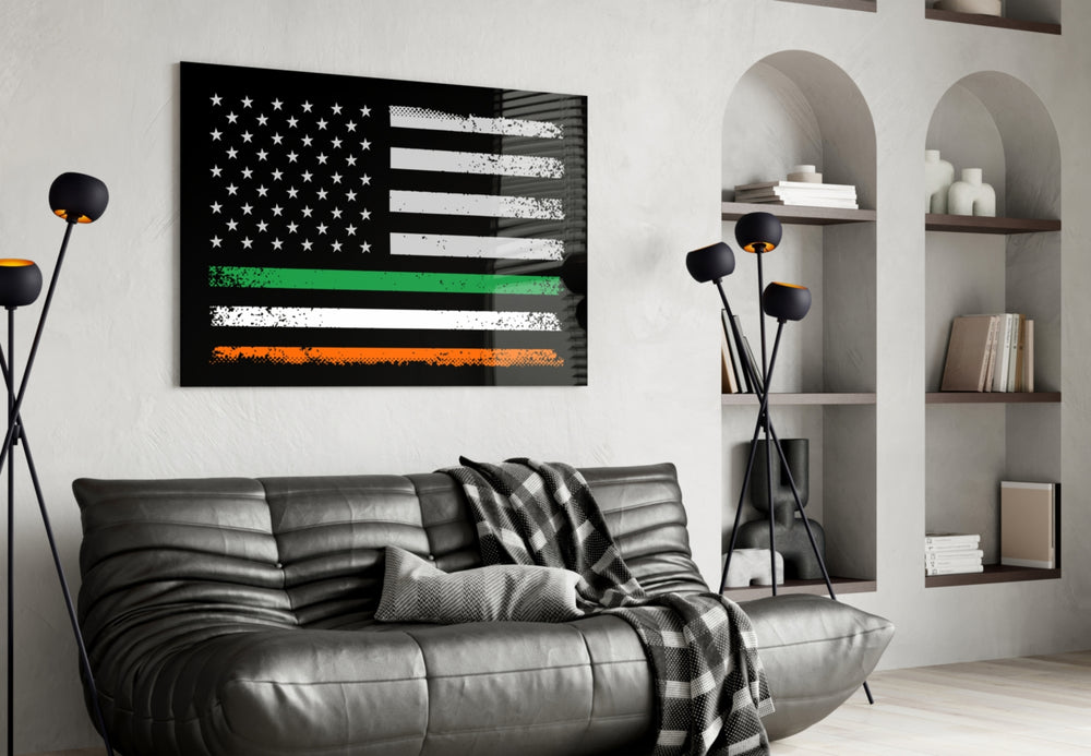 USA Ireland Flag panel adding editorial drama to a hallway