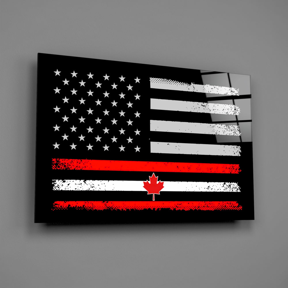 USA Canada Flag close-up showing maple leaf in scarlet stripe