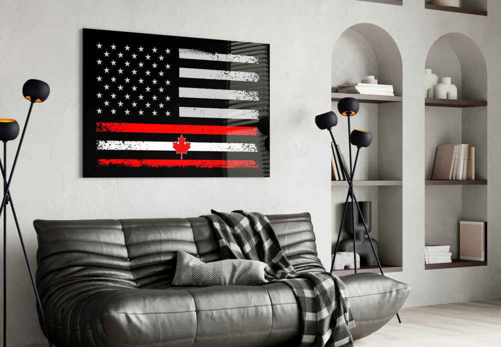 USA Canada Flag panel adding editorial drama to a hallway