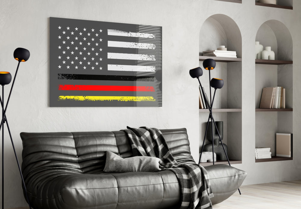 USA Germany Flag panel adding editorial drama to a hallway