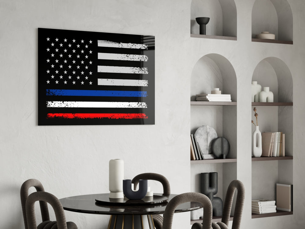 USA France Flag glass print enhancing a study with patriotic firepower