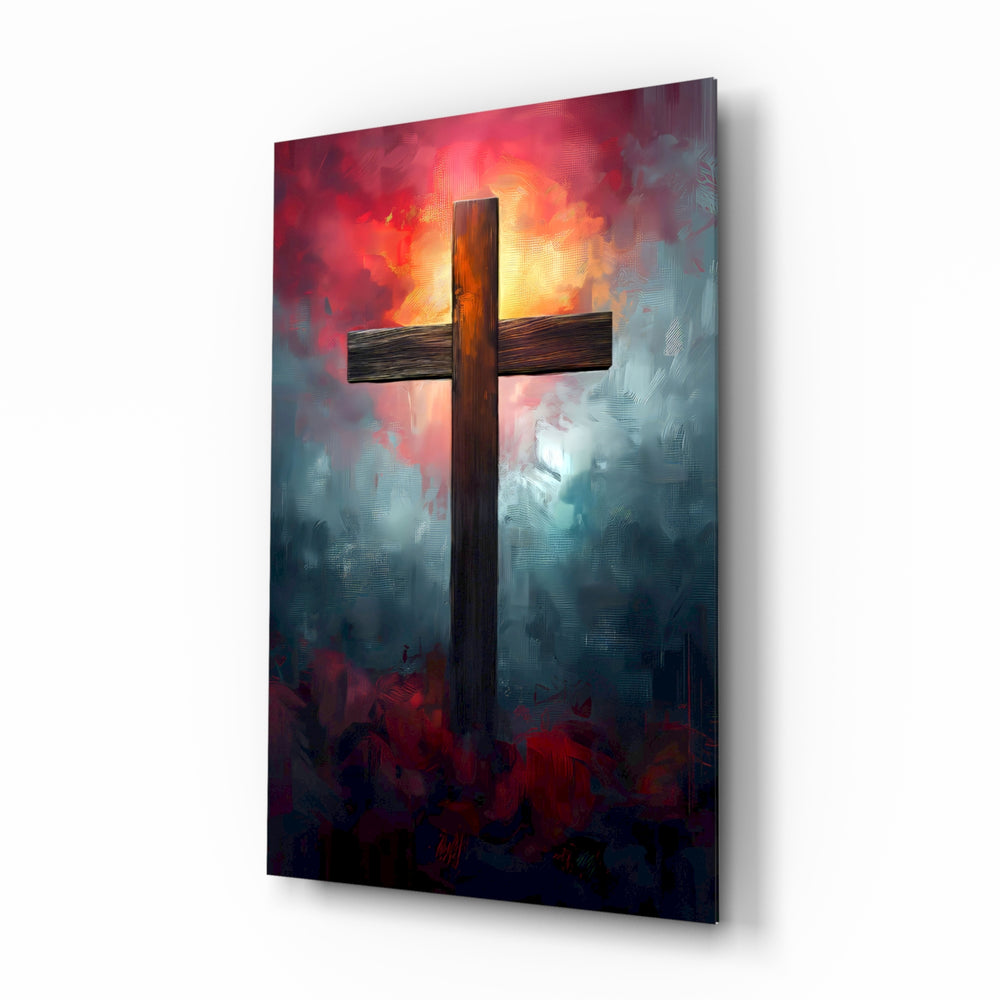 Painterly-spiritual panel bringing sunset glow to a meditation corner
