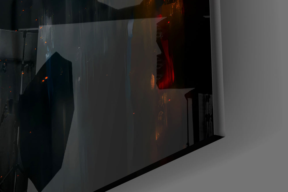 Cross panel catching lamp light to reveal its cinematic glow
