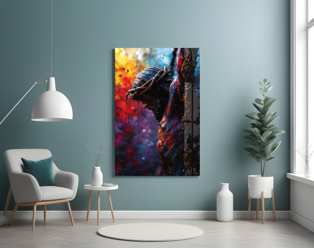 Cross panel adding editorial flair to a hallway