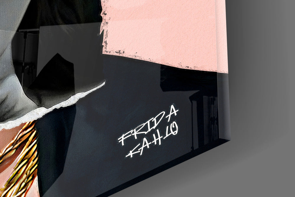 Contemporary Kahlo panel catching lamp light to reveal its cinematic glow