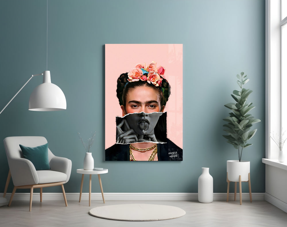 Contemporary Kahlo panel adding editorial flair to a hallway