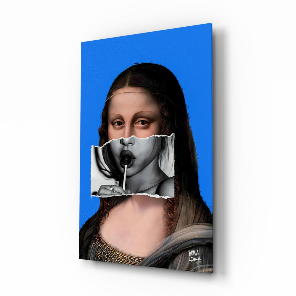 Pop-art-remix panel bringing cobalt glow to a designer studio