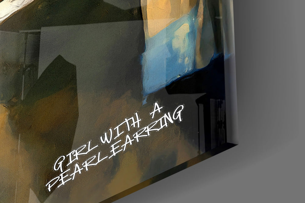 Contemporary Girl with a Pearl Earring panel catching lamp light to reveal its cinematic glow