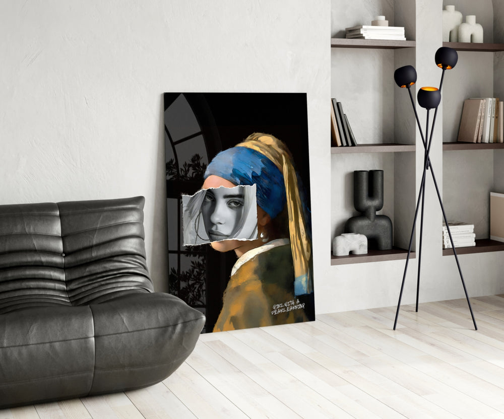Contemporary Girl with a Pearl Earring glass print enhancing a foyer with statement firepower