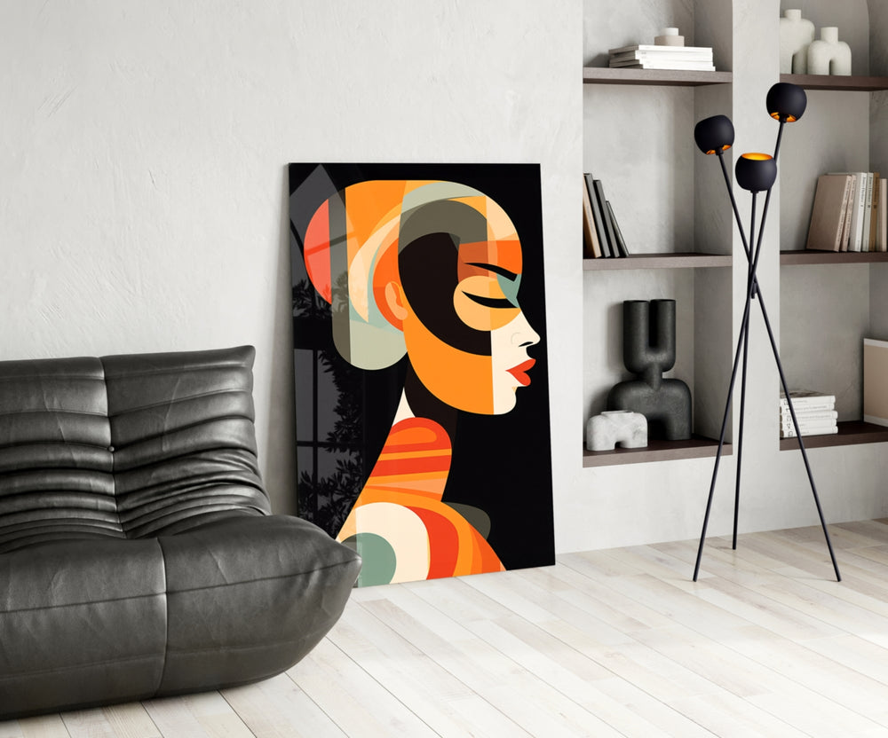She glass print enhancing a den with statement firepower