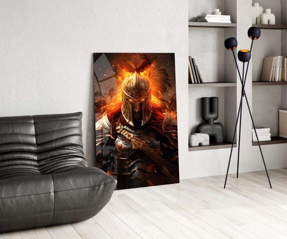 Warrior glass print enhancing a den with fantasy firepower