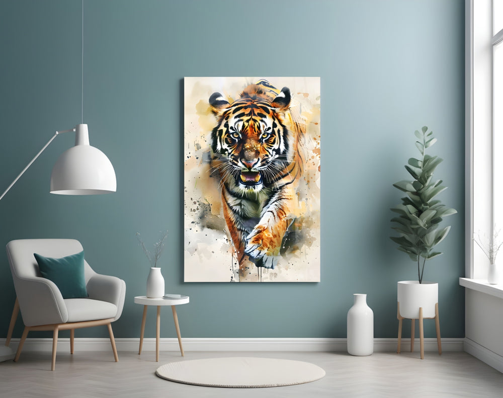 Tiger panel adding editorial drama to a hallway
