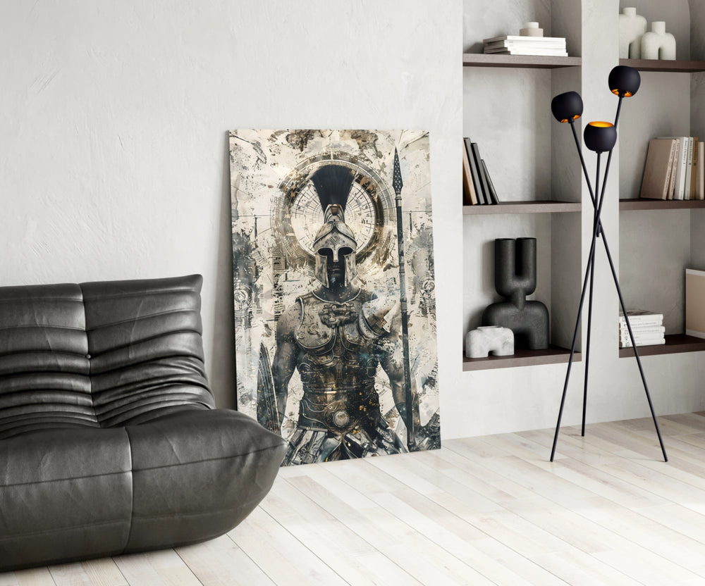 Gladiator glass print enhancing a den with statement firepower
