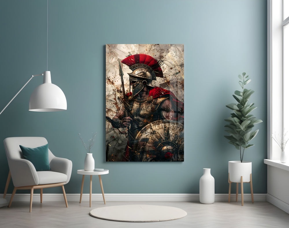 Gladiator panel adding editorial drama to a hallway