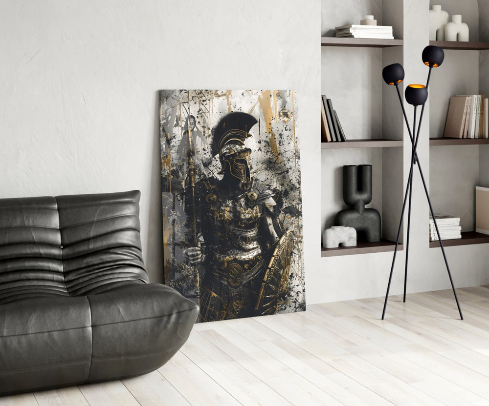 Gladiator glass print enhancing a den with statement firepower