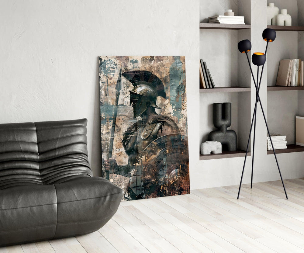 Gladiator glass print enhancing a den with statement firepower