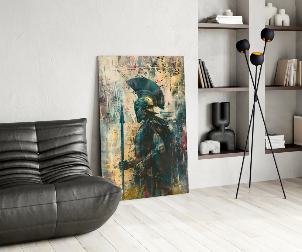 Gladiator glass print enhancing a den with statement firepower