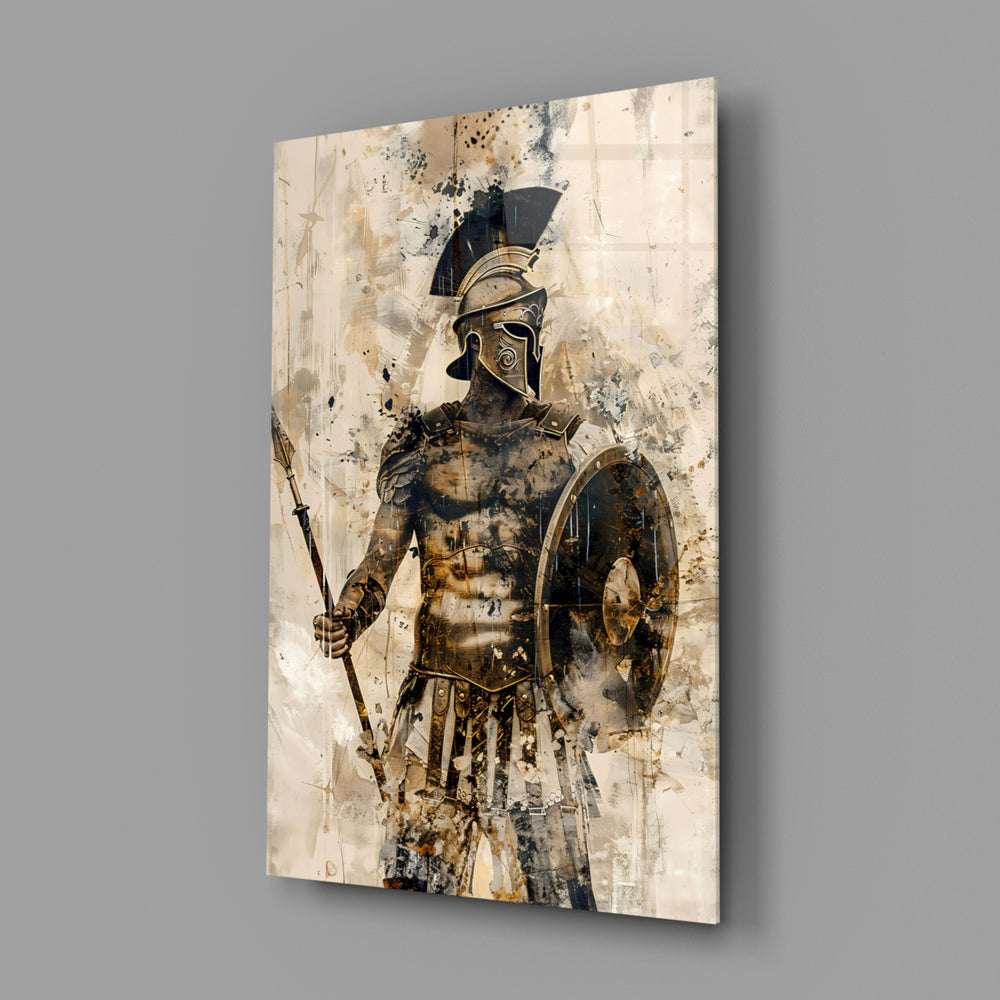 Gladiator close-up showing stoic stance and amber painterly impasto