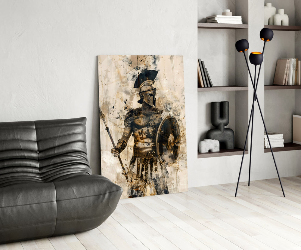 Gladiator glass print enhancing a den with statement firepower