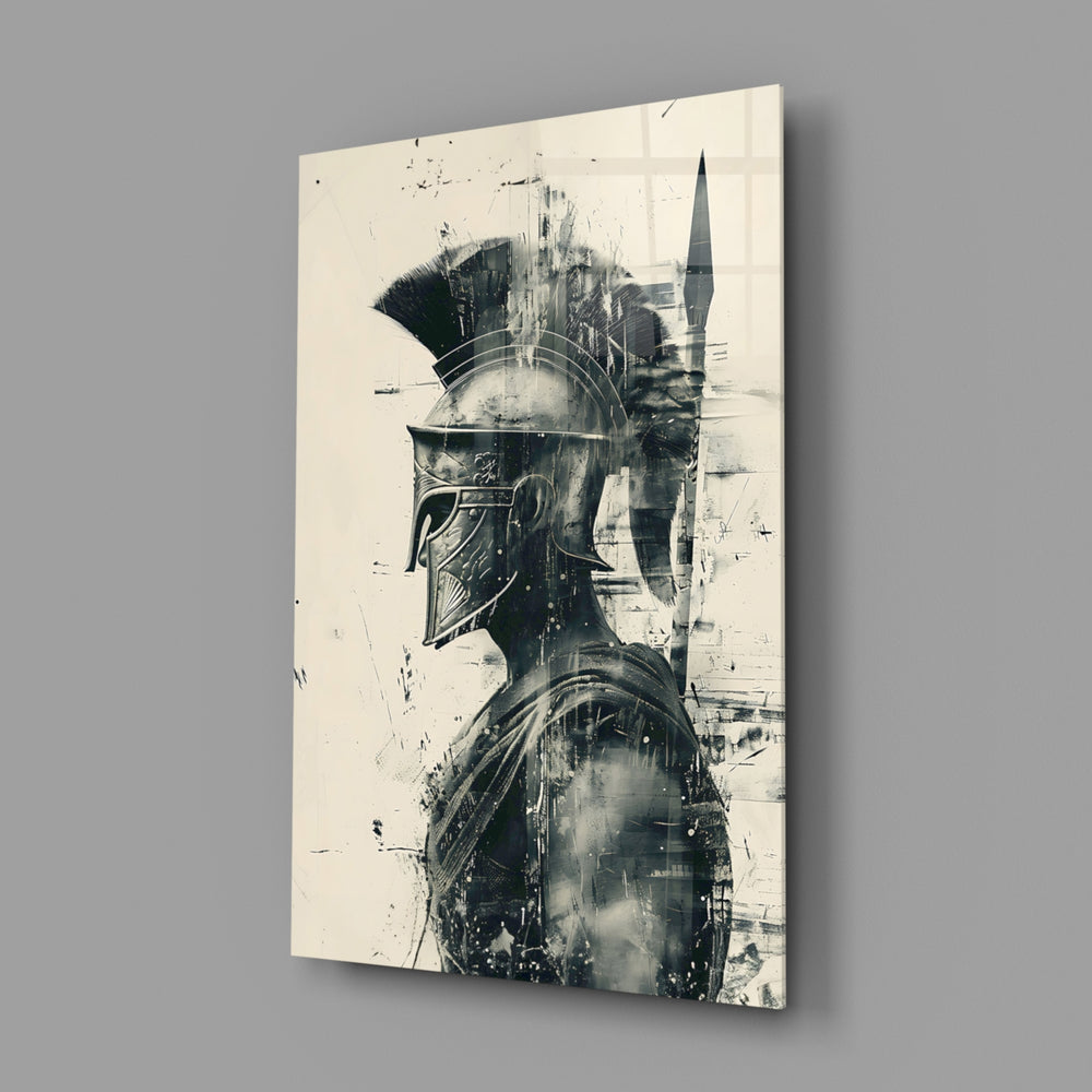 Gladiator close-up showing B&W profile with spear