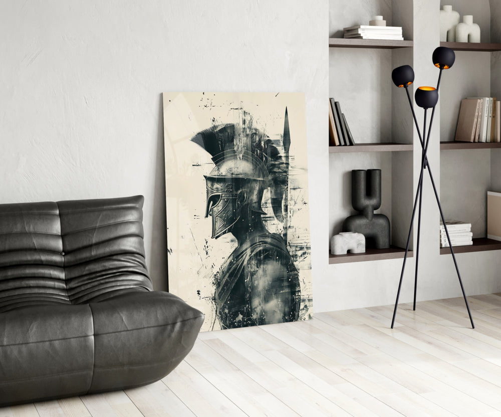 Gladiator glass print enhancing a den with statement firepower