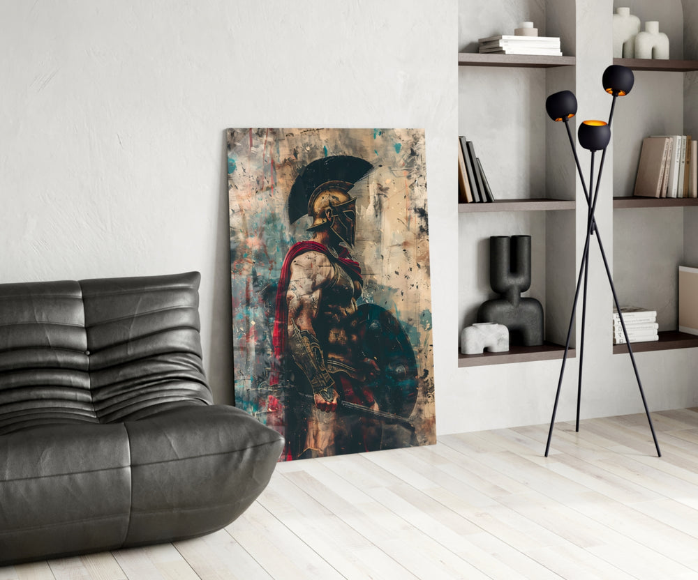 Gladiator glass print enhancing a den with statement firepower
